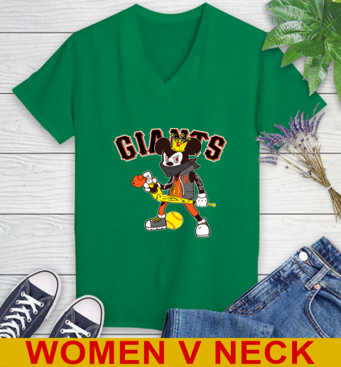 San Francisco Giants MLB Baseball Mickey Peace Sign Sports Women's V-Neck T-Shirt 7 San Francisco Giants MLB Baseball Mickey Peace Sign Sports Women's V-Neck T-Shirt - Image 7