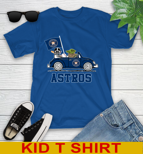 MLB Baseball Houston Astros Darth Vader Baby Yoda Driving Star Wars Shirt Youth T-Shirt 9