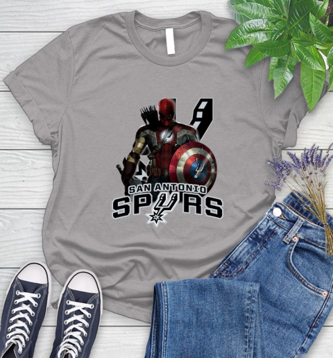 San Antonio Spurs NBA Basketball Captain America Thor Spider Man Hawkeye Avengers Women's T-Shirt 5