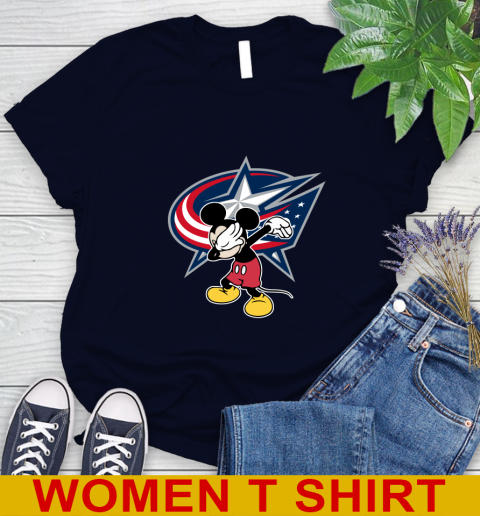 Columbus Blue Jackets NHL Hockey Dabbing Mickey Disney Sports Women's T-Shirt 3