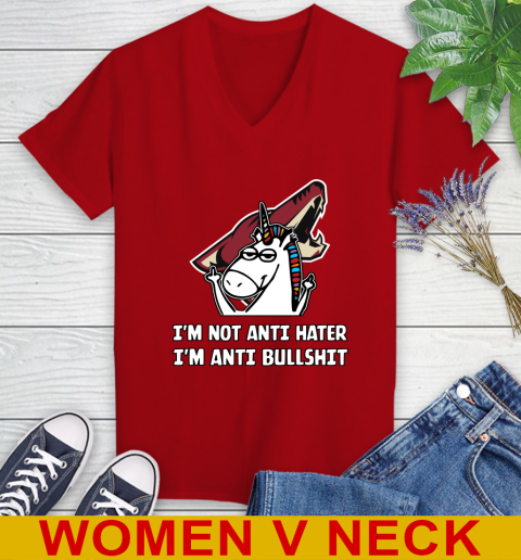 Arizona Coyotes NHL Hockey Unicorn I'm Not Anti Hater I'm Anti Bullshit Women's V-Neck T-Shirt 12