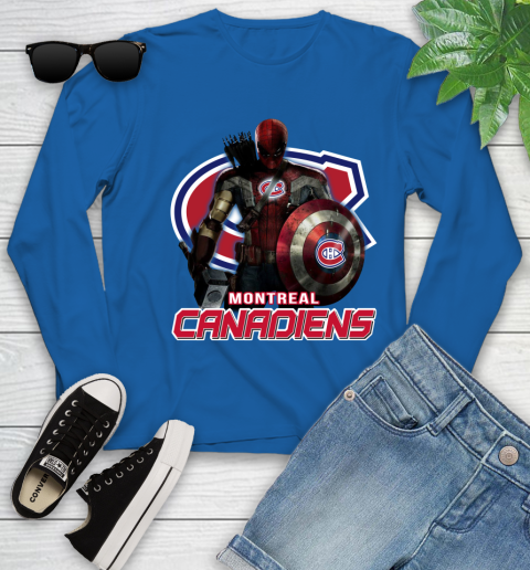 NHL Captain America Thor Spider Man Hawkeye Avengers Endgame Hockey Montreal Canadiens Youth Long Sleeve 9