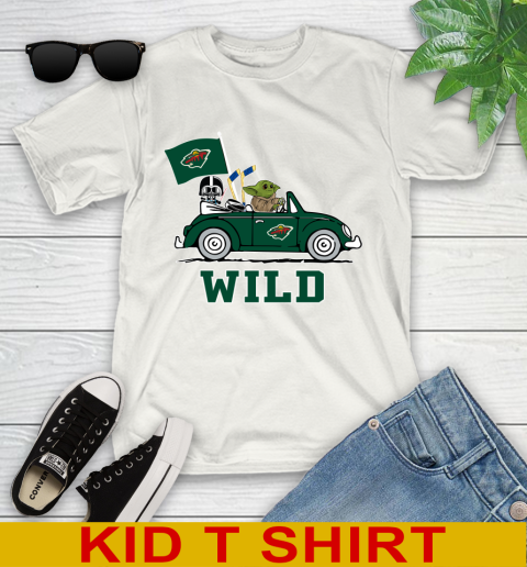 NHL Hockey Minnesota Wild Darth Vader Baby Yoda Driving Star Wars Shirt Youth T-Shirt
