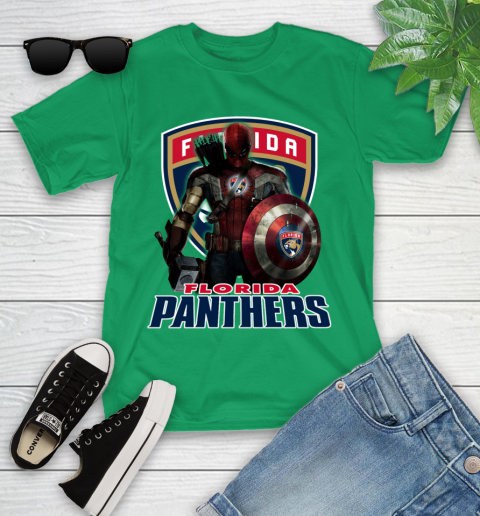 NHL Captain America Thor Spider Man Hawkeye Avengers Endgame Hockey Florida Panthers Youth T-Shirt 6
