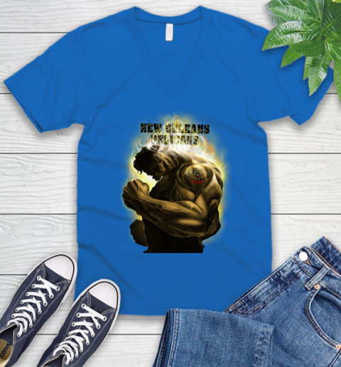 New Orleans Pelicans NBA Basketball Hulk Marvel Avengers Sports V-Neck T-Shirt 5