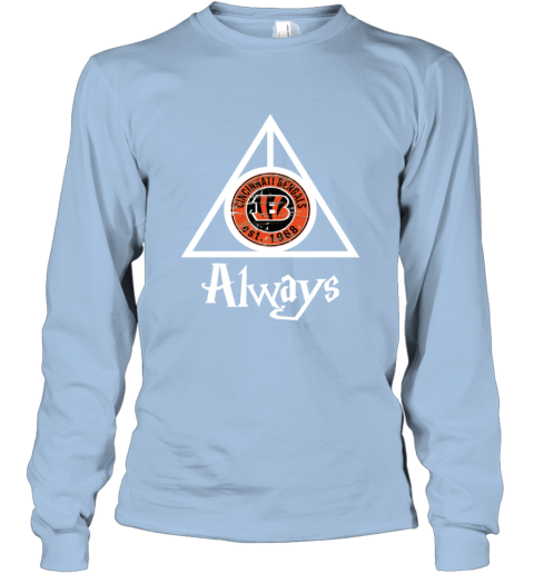 Always Love The Cincinnati Bengals x Harry Potter Mashup NFL s2zw always love the cincinnati bengals x harry potter long sleeve tee 14 front light blue
