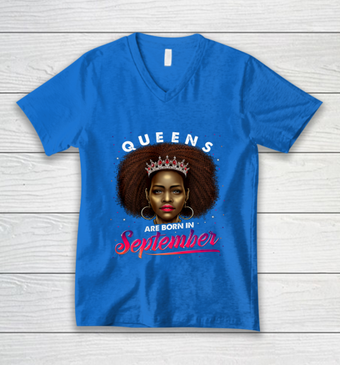 Queens Born September Shirt Black Girl Virgo Libra Birthday V-Neck T-Shirt 5