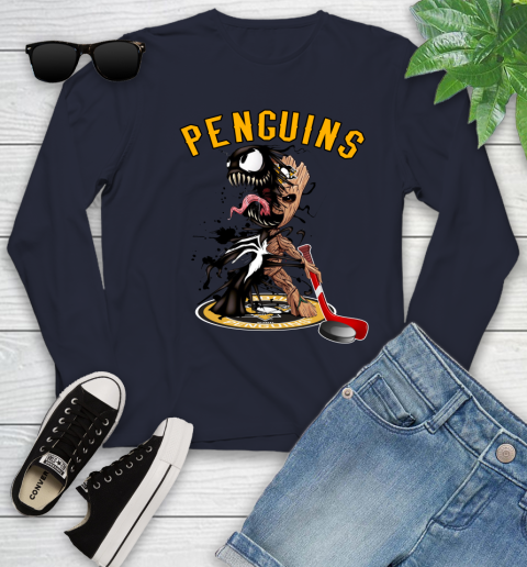 NHL Pittsburgh Penguins Hockey Venom Groot Guardians Of The Galaxy Youth Long Sleeve 3