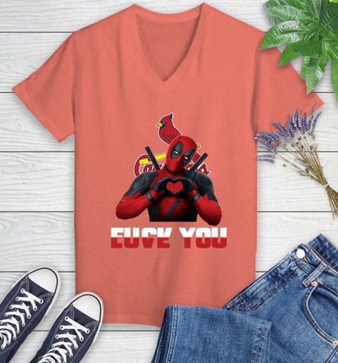 MLB St.Louis Cardinals Deadpool Love You Fuck You Baseball Sports Women's V-Neck T-Shirt 6