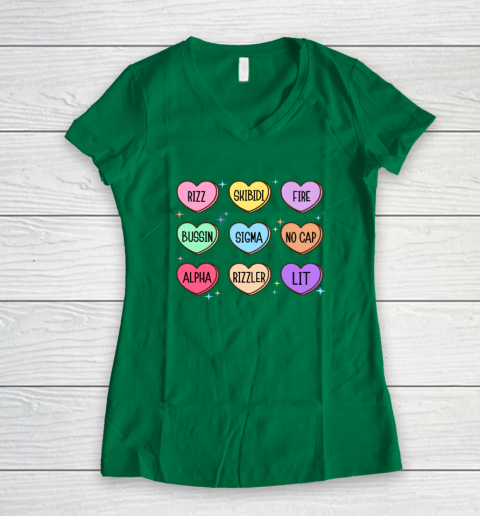 Skibidi Valentine's Day Candy Heart Funny Valentine Rizz Women's V-Neck T-Shirt 3