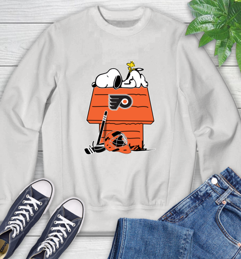 Philadelphia Flyers Ice Hockey Snoopy And Woodstock NHL V-Neck T-Shirt 