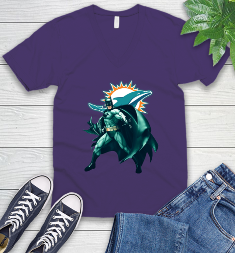 NFL Batman Football Sports Miami Dolphins V-Neck T-Shirt 10