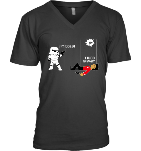 p3ro star wars star trek a stormtrooper and a redshirt in a fight shirts v neck unisex 8 front black