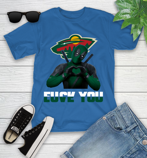 NHL Minnesota Wild Deadpool Love You Fuck You Hockey Sports Youth T-Shirt 12