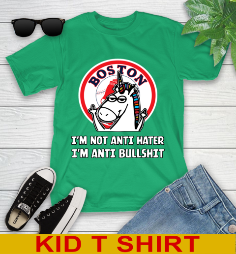 Boston Red Sox MLB Baseball Unicorn I'm Not Anti Hater I'm Anti Bullshit Youth T-Shirt 6