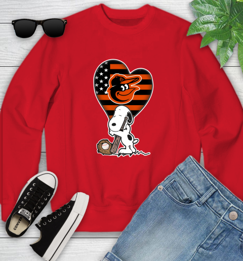 Baltimore Orioles MLB Baseball The Peanuts Movie Adorable Snoopy Youth Sweatshirt 9