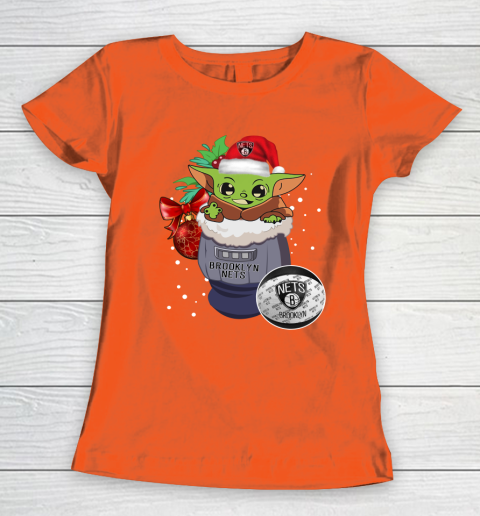 Brooklyn Nets Christmas Baby Yoda Star Wars Funny Happy NBA Women's T-Shirt 5