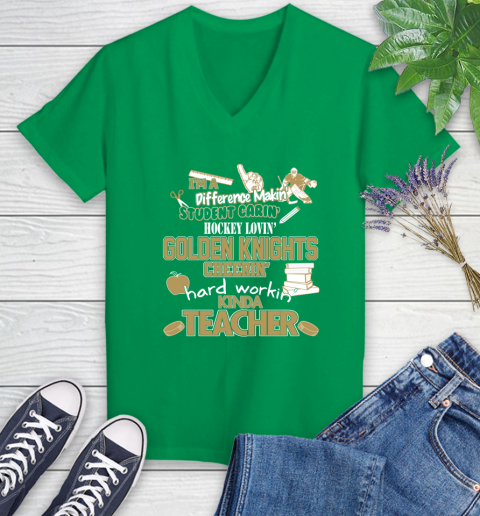 Vegas Golden Knights NHL I'm A Difference Making Student Caring Hockey Loving Kinda Teacher Women's V-Neck T-Shirt 5