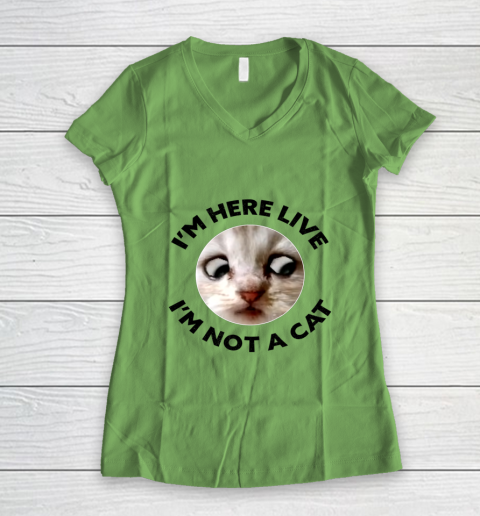 I m Here Live I m Not a Cat Zoom Cat Meme Humor Gifts Women's V-Neck T-Shirt 5