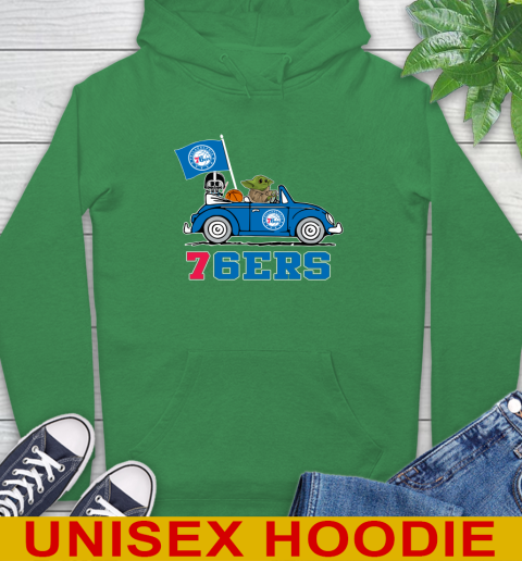 NBA Basketball Philadelphia 76ers Darth Vader Baby Yoda Driving Star Wars Shirt Hoodie 8