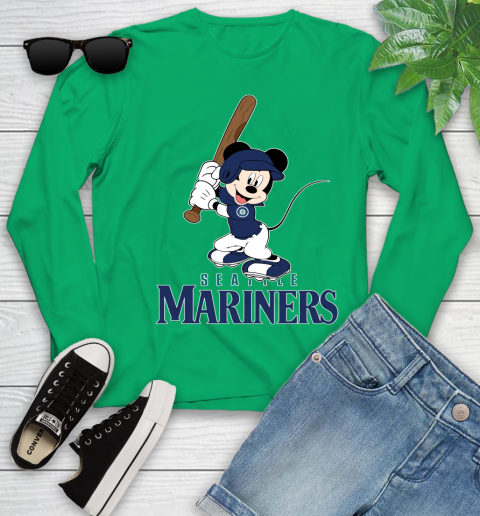 MLB Baseball Seattle Mariners Cheerful Mickey Mouse Shirt Youth Long Sleeve 6