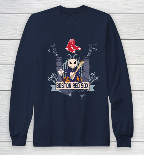 MLB Boston Red Sox Baseball Jack Skellington Halloween Long Sleeve T-Shirt 2