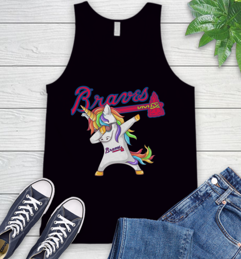 Atlanta Braves MLB Baseball Funny Unicorn Dabbing Sports Tank Top 2