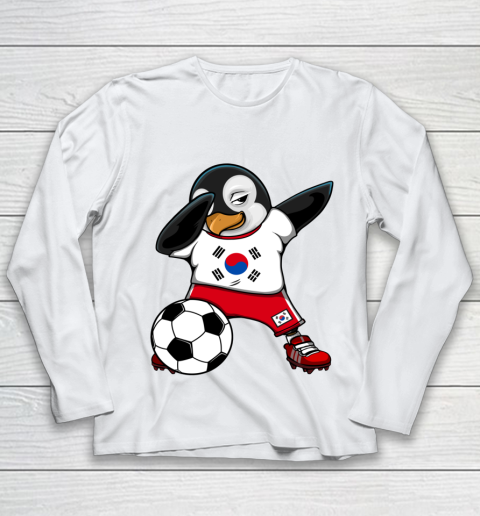 Dabbing Penguin South Korea Soccer Fan Jersey Football Lover Youth Long Sleeve