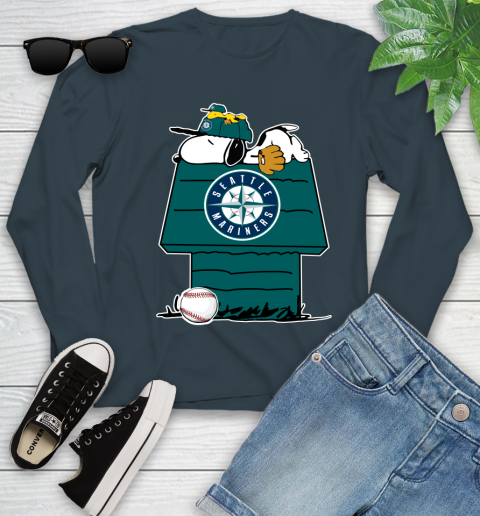 MLB Seattle Mariners Snoopy Woodstock The Peanuts Movie Baseball T Shirt Youth Long Sleeve 8