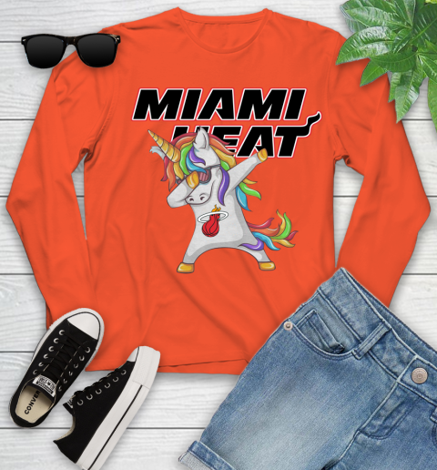 Miami Heat NBA Basketball Funny Unicorn Dabbing Sports Youth Long Sleeve 4