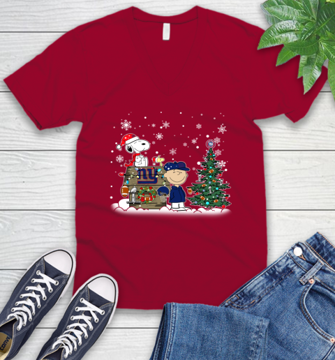 NFL New York Giants Snoopy Charlie Brown Christmas Football Super Bowl Sports V-Neck T-Shirt 7
