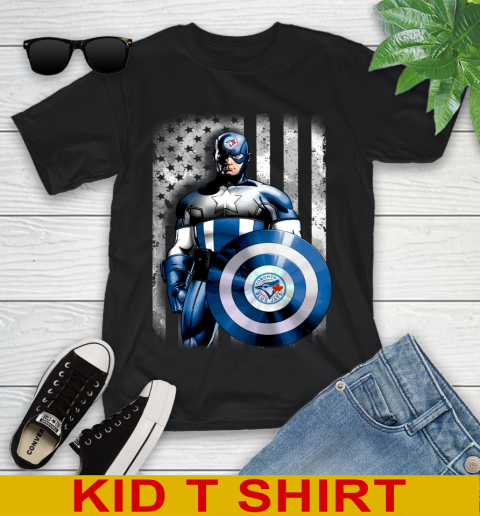 Toronto Blue Jays MLB Baseball Captain America Marvel Avengers American Flag Shirt Youth T-Shirt