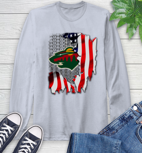 Minnesota Wild NHL Hockey American Flag Long Sleeve T-Shirt 6