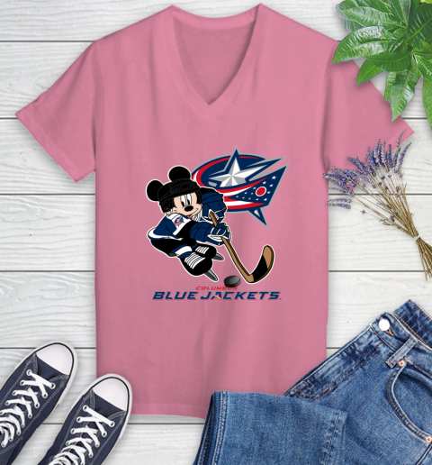 NHL Columbus Blue Jackets Mickey Mouse Disney Hockey T Shirt Women's V-Neck T-Shirt 13