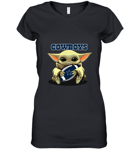 Baby Yoda Loves The Dallas Cowboys Star Wars NFL Women's V-Neck T-Shirt