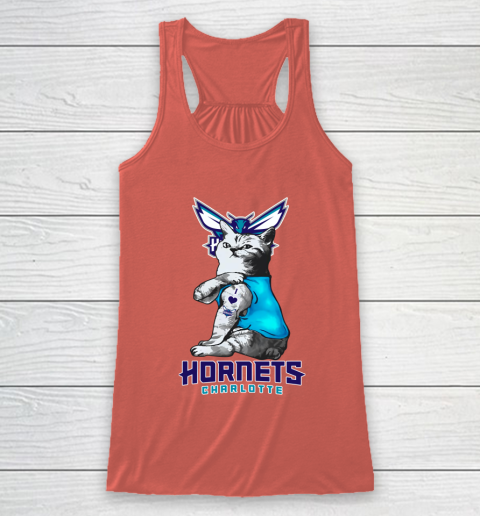 NBA Basketball My Cat Loves Charlotte Hornets Racerback Tank 3