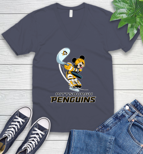 NHL Hockey Pittsburgh Penguins Cheerful Mickey Mouse Shirt V-Neck T-Shirt 8