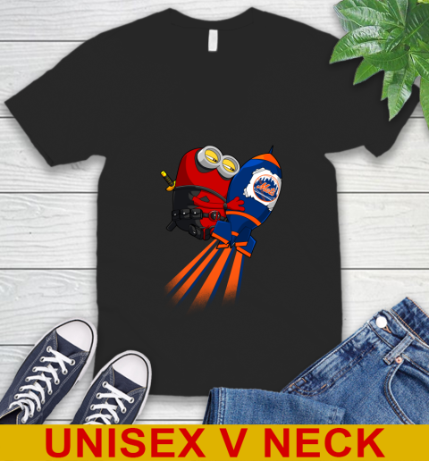 MLB Baseball New York Mets Deadpool Minion Marvel Shirt V-Neck T-Shirt