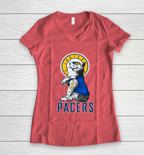 NBA Basketball My Cat Loves Indiana Pacers Women's V-Neck T-Shirt 4