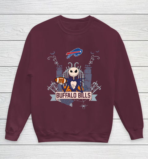NFL Buffalo Bills Football Jack Skellington Halloween Youth Sweatshirt 4