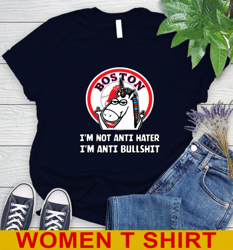 Boston Red Sox MLB Baseball Unicorn I'm Not Anti Hater I'm Anti Bullshit Women's T-Shirt 3