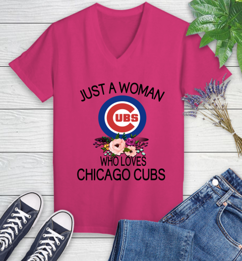 MLB Just A Woman Who Loves Chicago Cubs Baseball Sports Women's V-Neck T-Shirt 5