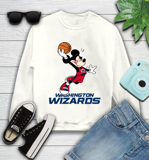 NBA Basketball Washington Wizards Cheerful Mickey Mouse Shirt Youth Sweatshirt 2