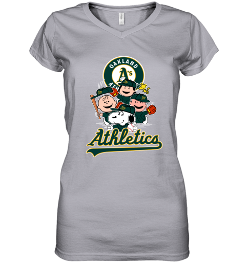 MLB Oakland Athletics Snoopy Charlie Brown Woodstock The Peanuts Movie  Baseball T Shirt_000 Women's T-Shirt