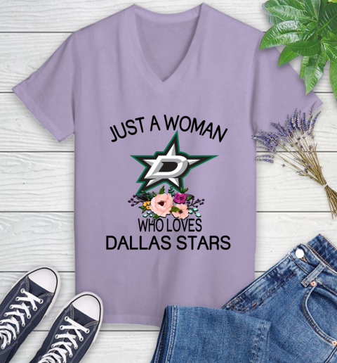 NHL Just A Woman Who Loves Dallas Stars Hockey Sports Women's V-Neck T-Shirt 9