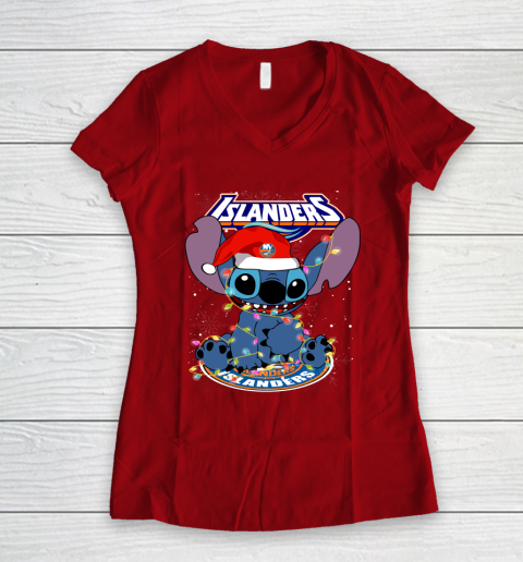 New York Islanders NHL Hockey noel stitch Christmas Women's V-Neck T-Shirt 6