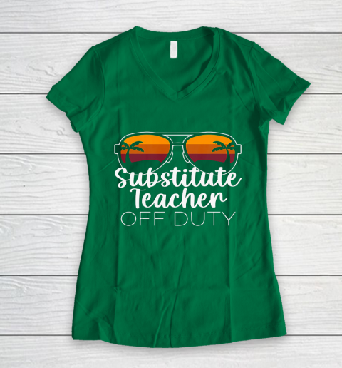 Substitute Teacher of the Deaf Off Duty Sunglasses Sunset Women's V-Neck T-Shirt 3