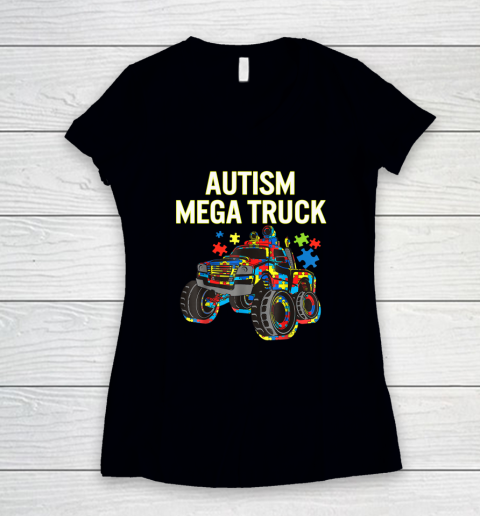 Autism Mega Truck Shirt Monster Truck Autism Awareness Women's V-Neck T-Shirt
