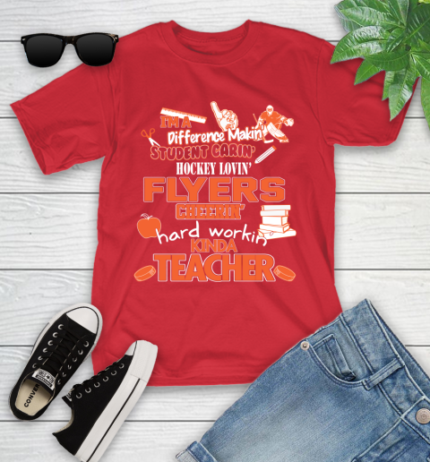 Philadelphia Flyers NHL I'm A Difference Making Student Caring Hockey Loving Kinda Teacher Youth T-Shirt 13