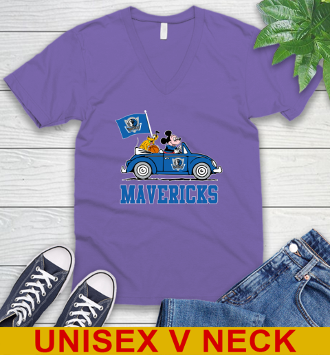 NBA Basketball Dallas Mavericks Pluto Mickey Driving Disney Shirt V-Neck T-Shirt 9